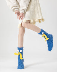 禮盒套裝女款中筒襪子毛絨保暖柔軟趣味搞怪卡通怪獸襪子