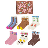 禮盒套裝 女士中筒襪子 棉質 可愛 趣味 薄款 透氣 無縫