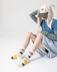 선물 박스 세트 여성 크루 양말 면 귀엽고 재미있는 얇고 통기성 좋은 무봉제