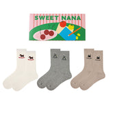 禮盒套裝 女士 襪子 可愛刺繡 棉質 中筒 薄款 柔軟