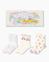 Gift Box Set Womens Crew Socks Bear Cherry Bow Pattern Cute Casual Style