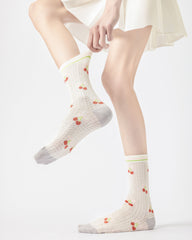 Gift Box Set Womens Crew Socks Bear Cherry Bow Pattern Cute Casual Style