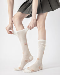 Gift Box Set Womens Crew Socks Big Polka Bear Stack Mesh Cute Socks