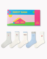 Gift Box Set Womens Crew Socks Blue Rabbit Post Polka Dot Lace Cute Socks