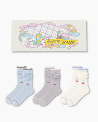 Gift Box Set Womens Crew Socks Cherry Stack Ruffle Mesh Cute Socks