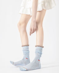 Gift Box Set Womens Crew Socks Cherry Stack Ruffle Mesh Cute Socks