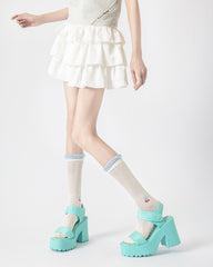 Gift Box Set Womens Crew Socks Cherry Stack Ruffle Mesh Cute Socks