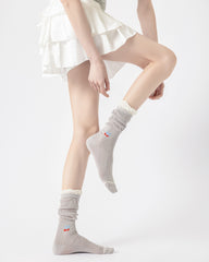 Gift Box Set Womens Crew Socks Cherry Stack Ruffle Mesh Cute Socks