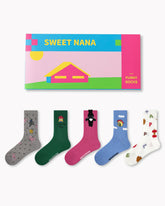 Gift Box Set Womens Crew Socks Fluffy Bunny Star Isle Pattern Fun Socks