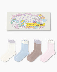 Gift Box Set Womens Crew Socks Layered Rib Star Mesh Cute Breathable Socks