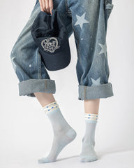 Gift Box Set Womens Crew Socks Layered Rib Star Mesh Cute Breathable Socks