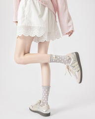 Gift Box Set Womens Crew Socks Polka Dot Lace Trim Casual Everyday Style