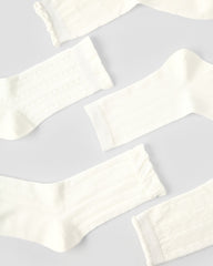 ギフトボックスセット レディース クルーソックス ピュアホワイト 光沢 レース リブ リボン スター テクスチャード