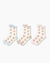 Gift Box Set Womens Crew Socks Row Bear Mesh Bow Pattern Cute Socks