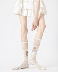 Gift Box Set Womens Crew Socks Sunglasses Bear Stack Mesh Cute Socks