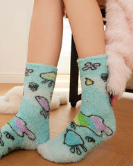 Women Crew Socks Graffiti Series Fuzzy Thick Warm Soft Non Slip