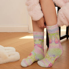 여성 크루 양말 그래피티 시리즈 보송보송 두껍고 따뜻하며 부드럽고 미끄럼 방지 양말