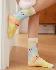 Women Crew Socks Graffiti Series Fuzzy Thick Warm Soft Non Slip