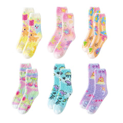 Women Crew Socks Graffiti Series Fuzzy Thick Warm Soft Non Slip Socks