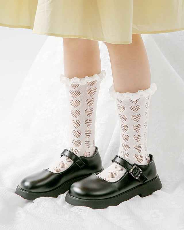 Kids Cotton Crew Socks Hollow Love Crimping Princess Breathable