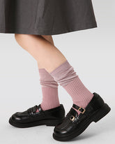 兒童純棉中筒襪素色堆堆襪口復古休閒