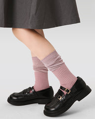 아동용 면 크루 양말 솔리드 색상 스택 커프 레트로 캐주얼