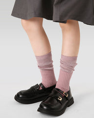 아동용 면 크루 양말 솔리드 색상 스택 커프 레트로 캐주얼