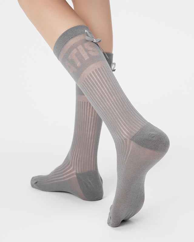 3-Pack Women Antibacterial Cotton Mesh Knee High Socks Letter Bowknot