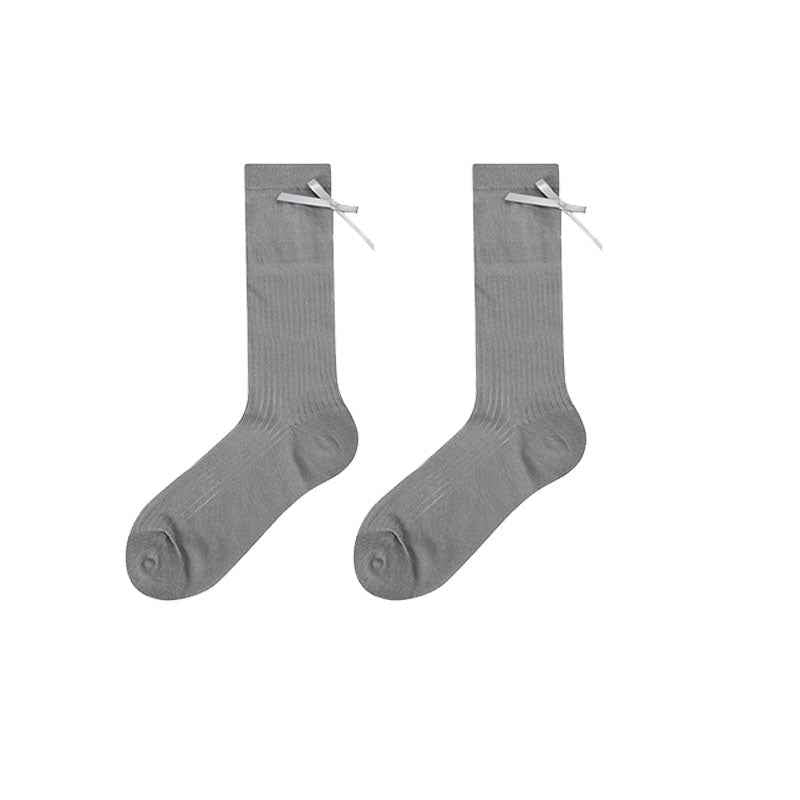 3-Pack Women Antibacterial Cotton Mesh Knee High Socks Letter Bowknot