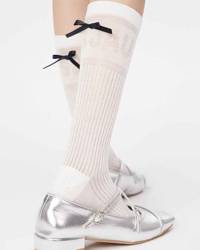 3-Pack Women Antibacterial Cotton Mesh Knee High Socks Letter Bowknot