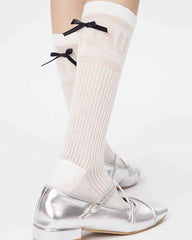 3-Pack Women Antibacterial Cotton Mesh Knee High Socks Letter Bowknot
