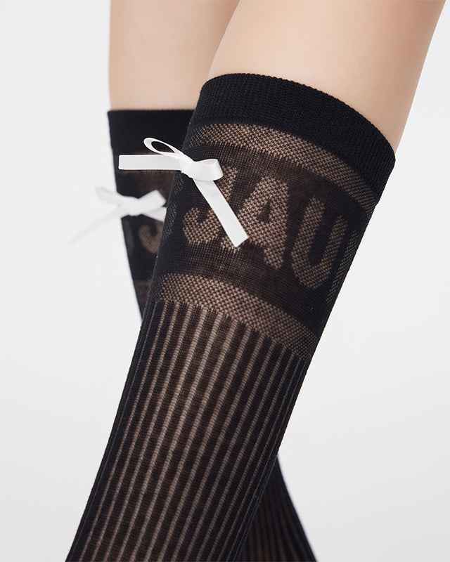 3-Pack Women Antibacterial Cotton Mesh Knee High Socks Letter Bowknot