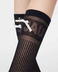 3-Pack Women Antibacterial Cotton Mesh Knee High Socks Letter Bowknot