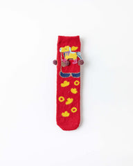 New Year 3D Horse Patch Red Socks Galloping Success Combed Cotton Crew Socks