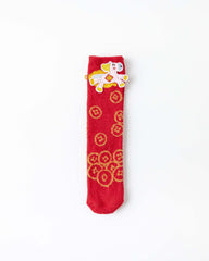 New Year 3D Horse Patch Red Socks Galloping Success Combed Cotton Crew Socks