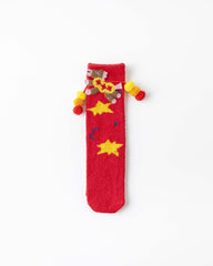 New Year 3D Horse Patch Red Socks Galloping Success Combed Cotton Crew Socks