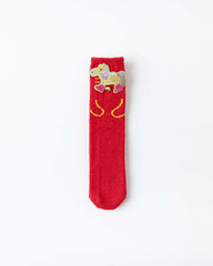 New Year 3D Horse Patch Red Socks Horse of Fortune Combed Cotton Crew Socks