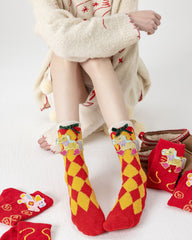 New Year 3D Horse Patch Red Socks Horse to Success Combed Cotton Crew Socks