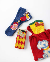 New Year 3D Horse Patch Red Socks Horse to Success Combed Cotton Crew Socks
