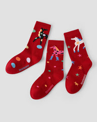 New Year 3 Pack Womens Crew Socks Colorful Dream Horse Pattern