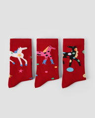 New Year 3 Pack Womens Crew Socks Colorful Dream Horse Pattern