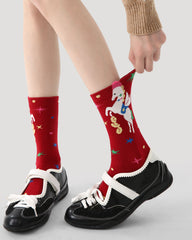 New Year 3 Pack Womens Crew Socks Immediate Wealth Horse Festive Pattern