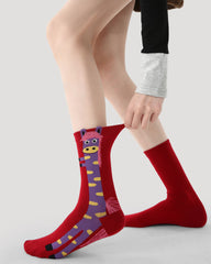 New Year 3 Pack Womens Crew Socks Long Horse Cartoon Pattern