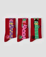New Year 3 Pack Womens Crew Socks Long Horse Cartoon Pattern