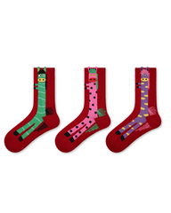 `새해 3팩 여성용 크루 삭스 롱 말 캐릭터 패턴`