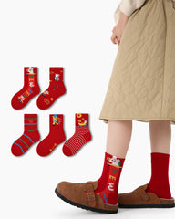 New Year 5 Pack Kids Crew Socks Horse Fortune Cartoon Pattern