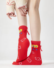 New Year Galloping Success Horse Zodiac Red Socks Combed Cotton Crew