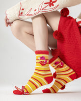 New Year Good Luck Persimmon Peanut Crew Socks Combed Cotton