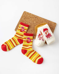 New Year Good Luck Persimmon Peanut Crew Socks Combed Cotton