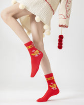 New Year Lucky Horse Wealth Red Socks Cozy Crew